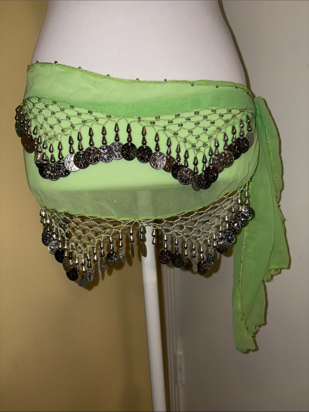 Belly Dancing Skirt Women’s Lime Green Coin Fringe Hip Scarfkh 💃